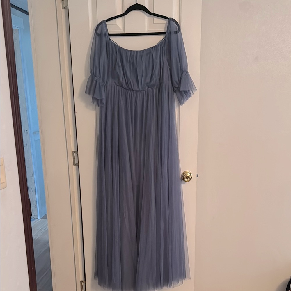 Ever Pretty Women's Maxi Dress in Blue sheer  tulle fabric sleeves size 2x